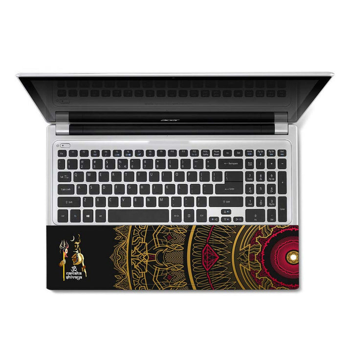 Full Panel Laptop Skin - Om Namah Shivay Brown Spiral
