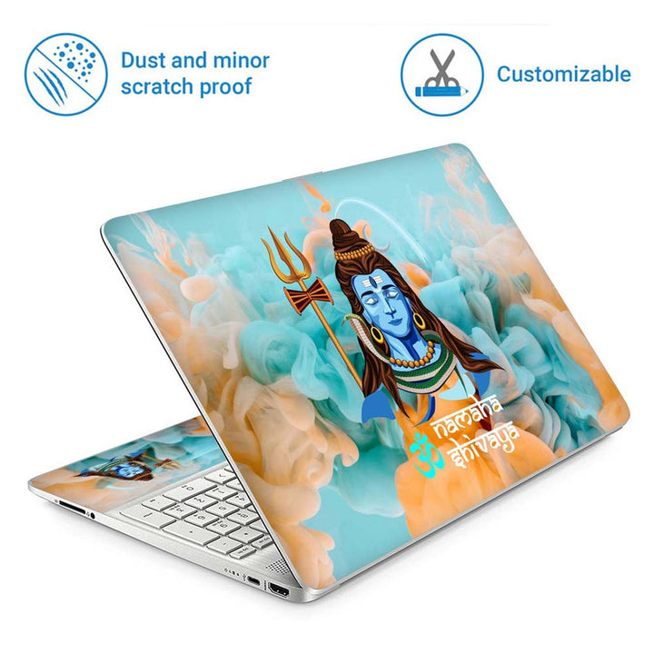 Full Panel Laptop Skin - Om Namah Shivay Multi Color on Blue Smoke