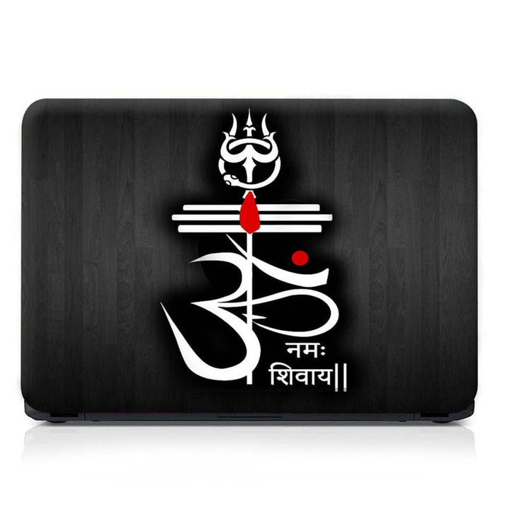 Full Panel Laptop Skin - Om Namah Shivay on Wooden Black