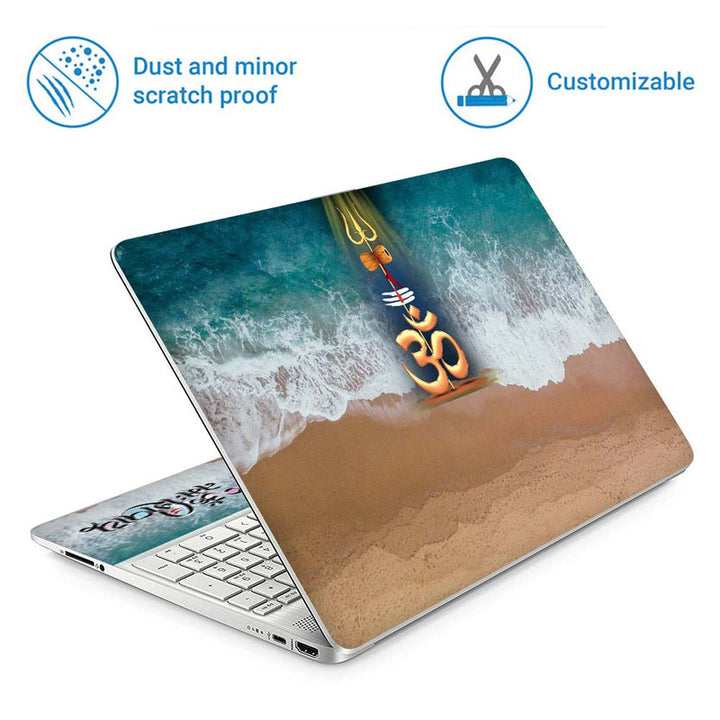 Full Panel Laptop Skin - Om Symbol Green Sea Brown Sand