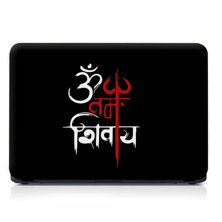 Full Panel Laptop Skin - Om White Red on Black