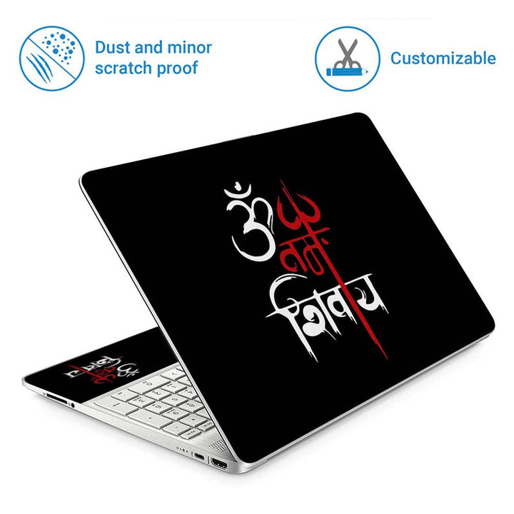 Full Panel Laptop Skin - Om White Red on Black