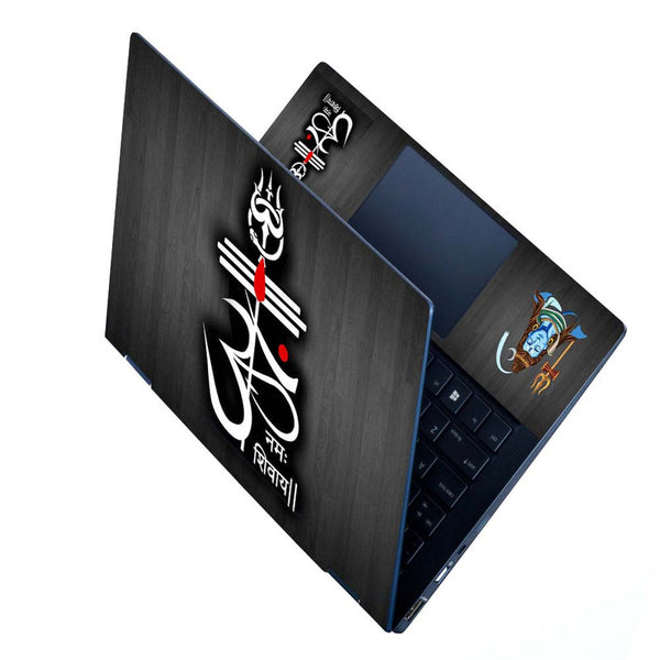 Full Panel Laptop Skin - Om White on Black Wooden