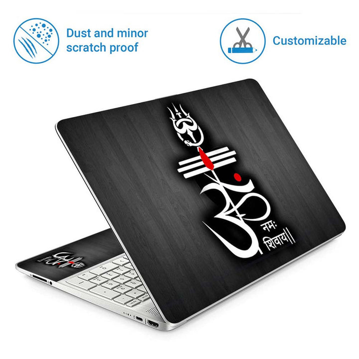 Full Panel Laptop Skin - Om White on Black Wooden