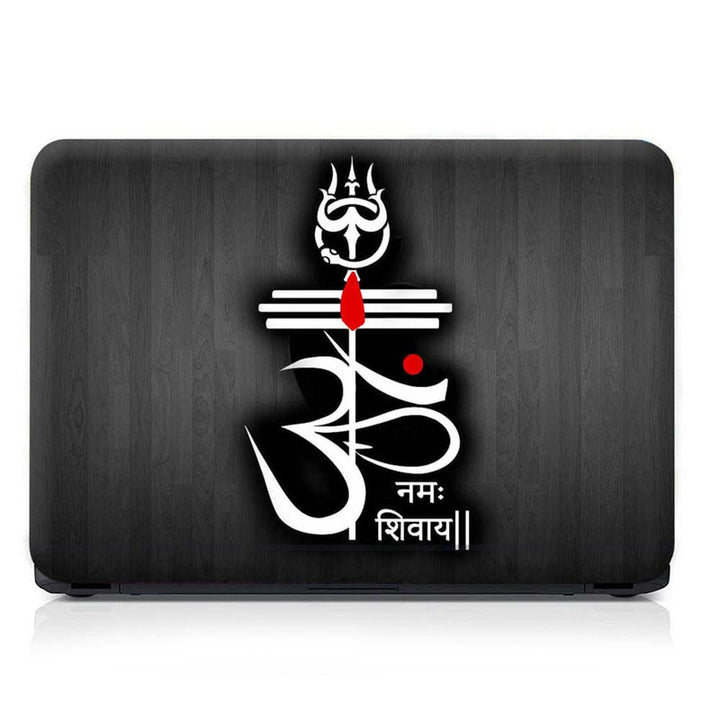 Full Panel Laptop Skin - Om White on Black Wooden