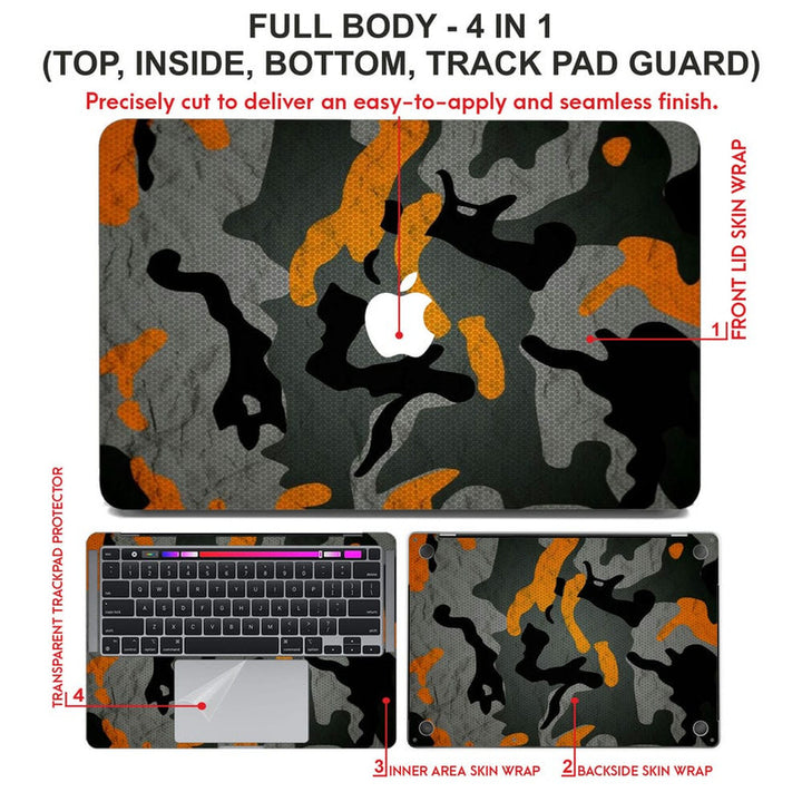 Laptop Skin for Apple MacBook - Orange Black Camouflage - SkinsLegend