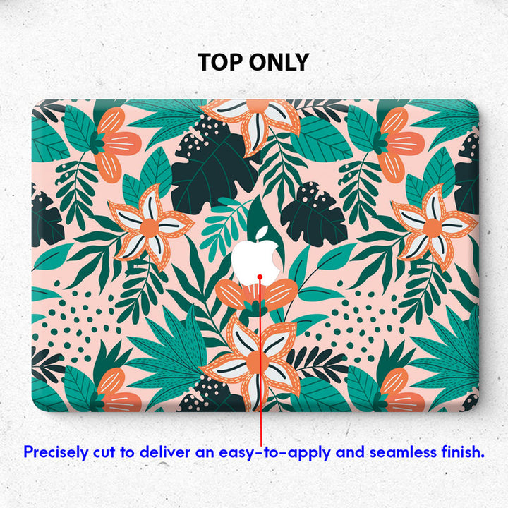 Laptop Skin for Apple MacBook - Orange Floral With Green Leaves - SkinsLegend