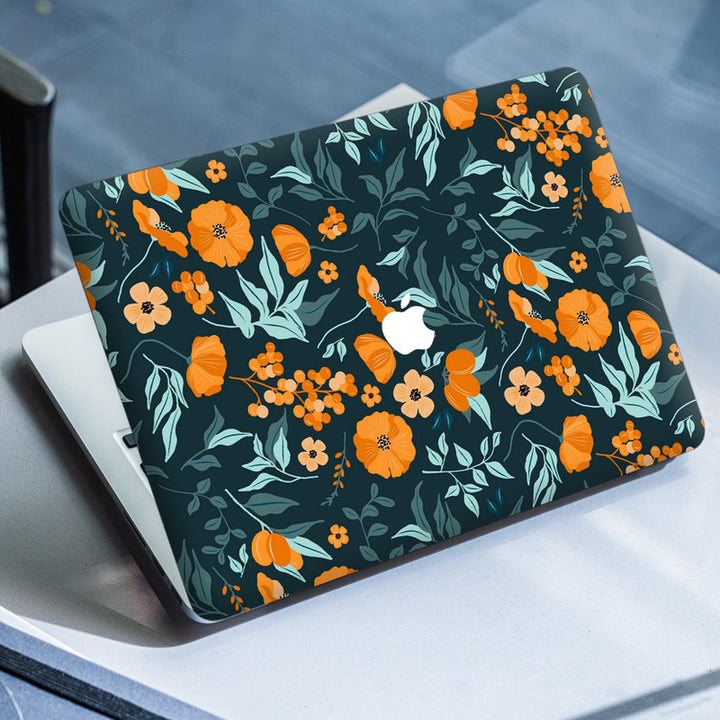 Laptop Skin for Apple MacBook - Orange Flowers with Green Leaves - SkinsLegend