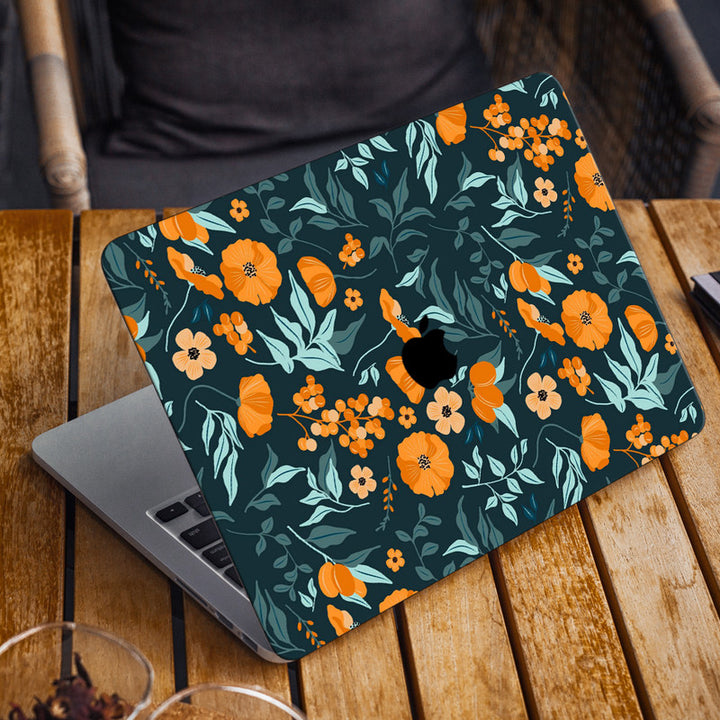 Laptop Skin for Apple MacBook - Orange Flowers with Green Leaves - SkinsLegend