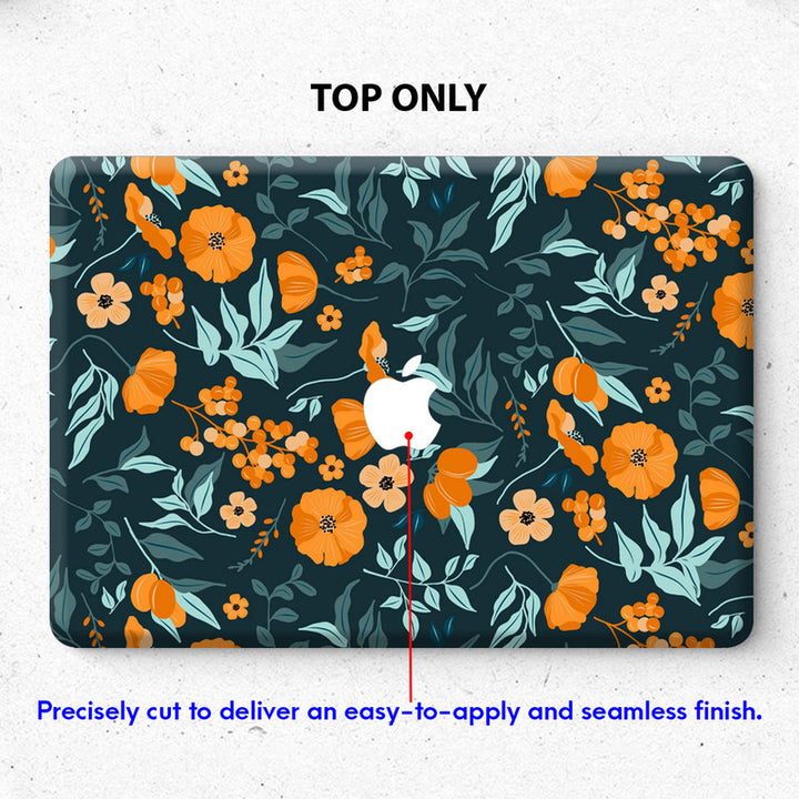 Laptop Skin for Apple MacBook - Orange Flowers with Green Leaves - SkinsLegend