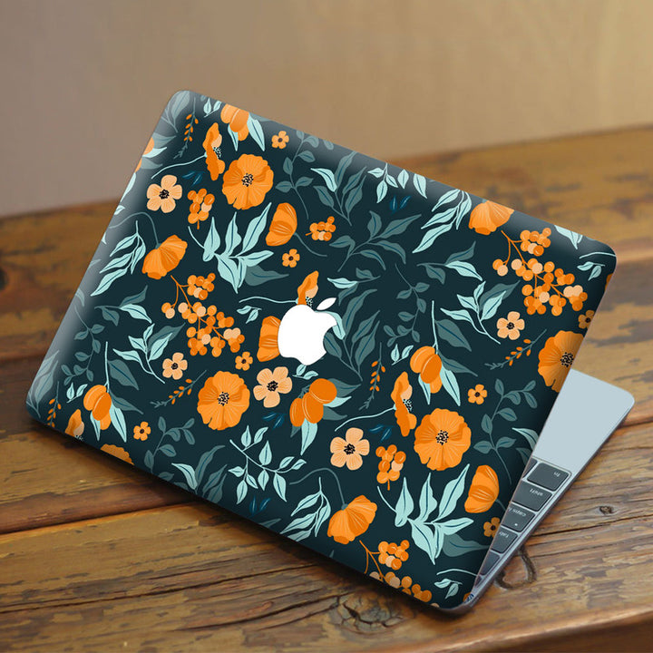 Laptop Skin for Apple MacBook - Orange Flowers with Green Leaves - SkinsLegend