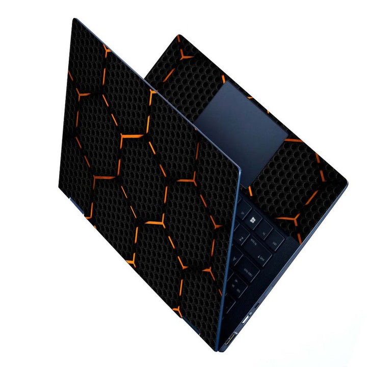 Full Panel Laptop Skin - Orange Neon Hexagon