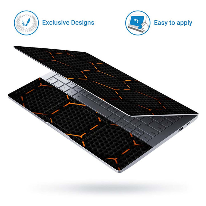 Full Panel Laptop Skin - Orange Neon Hexagon