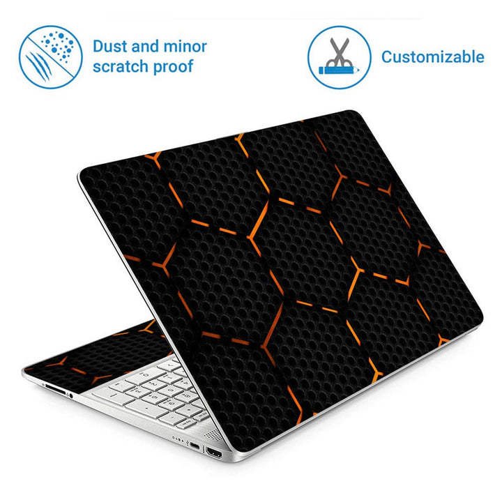 Full Panel Laptop Skin - Orange Neon Hexagon