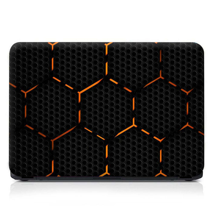 Full Panel Laptop Skin - Orange Neon Hexagon