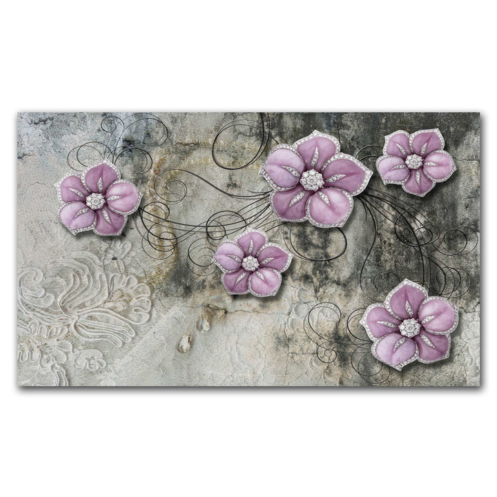 FineArts Rolled Canvas Painting - Pink Metal Floral Art