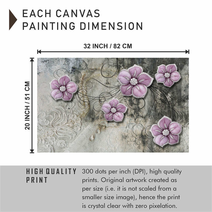 FineArts Rolled Canvas Painting - Pink Metal Floral Art