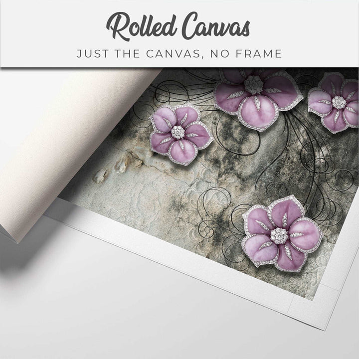 FineArts Rolled Canvas Painting - Pink Metal Floral Art