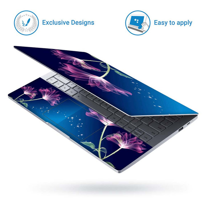 Full Panel Laptop Skin - Pink Blue Neon Floral