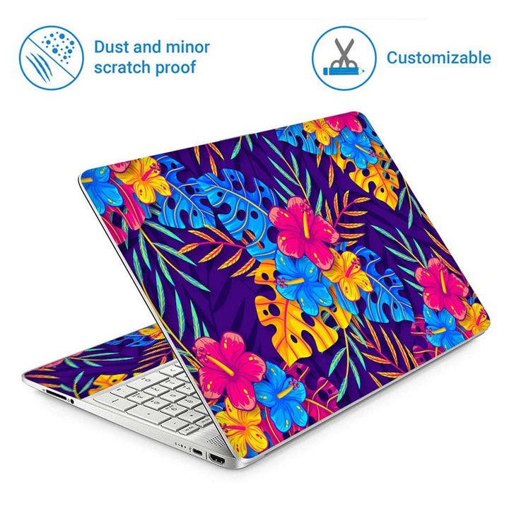 Full Panel Laptop Skin - Pink Cyan Floral and Leaves