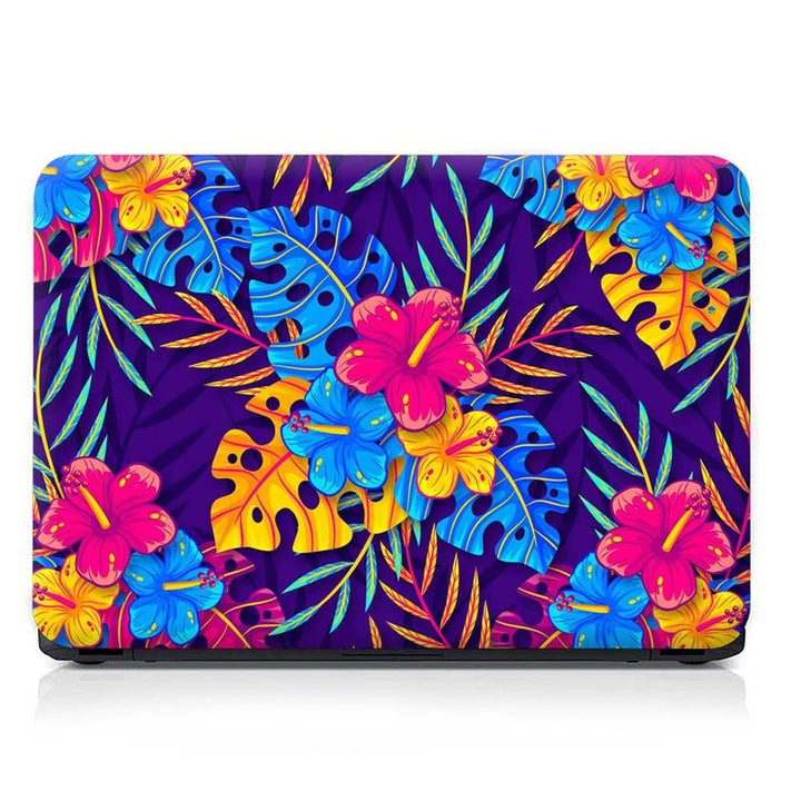 Full Panel Laptop Skin - Pink Cyan Floral and Leaves