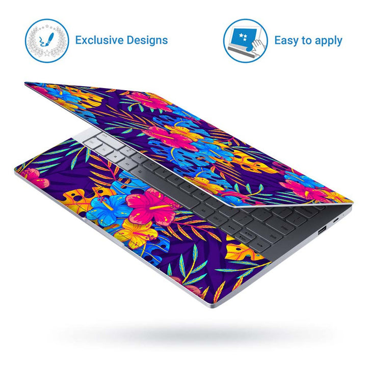 Full Panel Laptop Skin - Pink Cyan Floral and Leaves