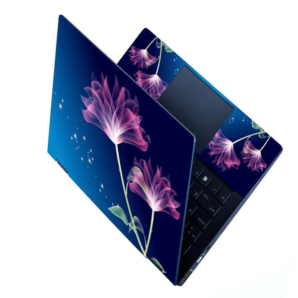 Full Panel Laptop Skin - Pink Flower on Blue