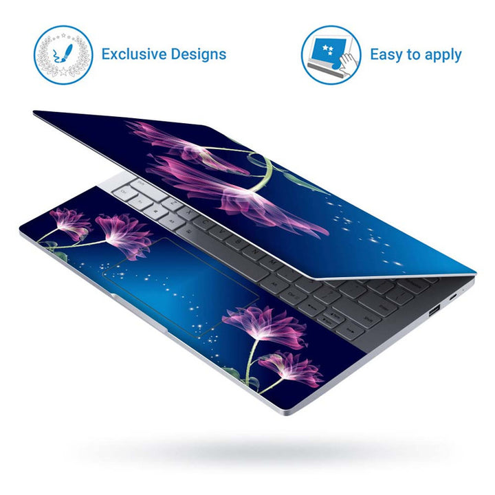 Full Panel Laptop Skin - Pink Flower on Blue