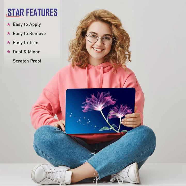 Full Panel Laptop Skin - Pink Flower on Blue