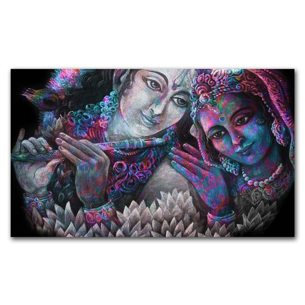 FineArts Rolled Canvas Painting - Radha Krishna Black Radium Art