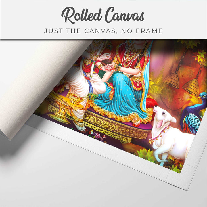 FineArts Rolled Canvas Painting - Radha Krishna Peacock Art