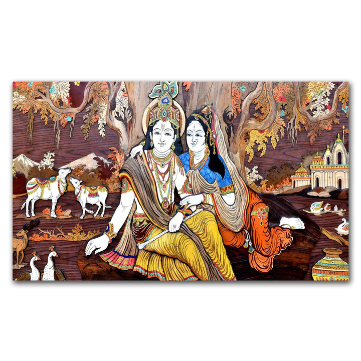 FineArts Rolled Canvas Painting - Radha Krishna Sits on Tree Shadow