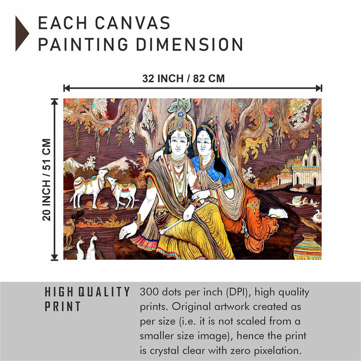 FineArts Rolled Canvas Painting - Radha Krishna Sits on Tree Shadow