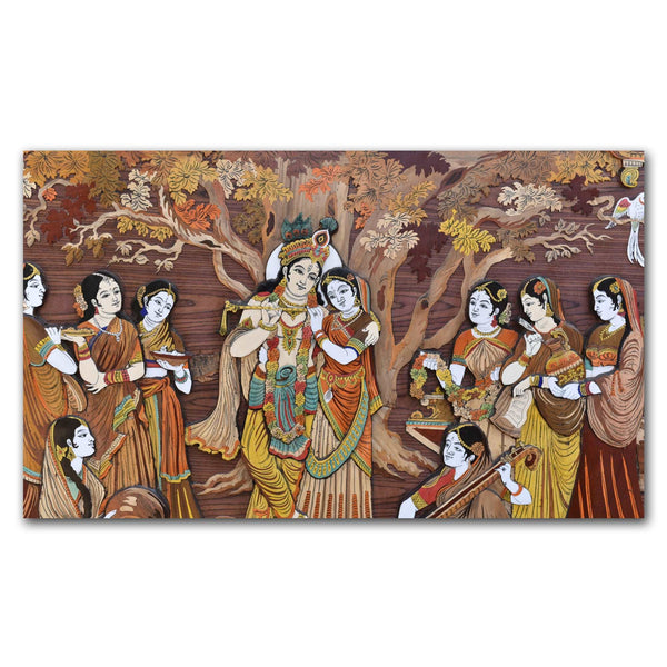 FineArts Rolled Canvas Painting - Radha Krishna on Brown Woden