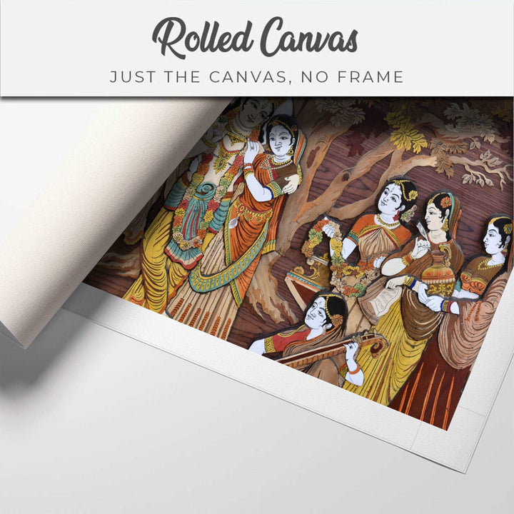 FineArts Rolled Canvas Painting - Radha Krishna on Brown Woden