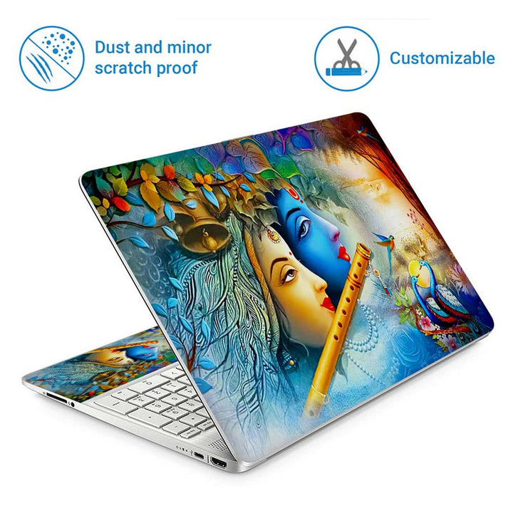 Full Panel Laptop Skin - Radha Krishna Bird Painting