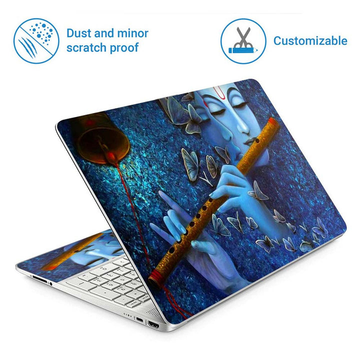 Full Panel Laptop Skin - Radha Krishna Butterfly Blue