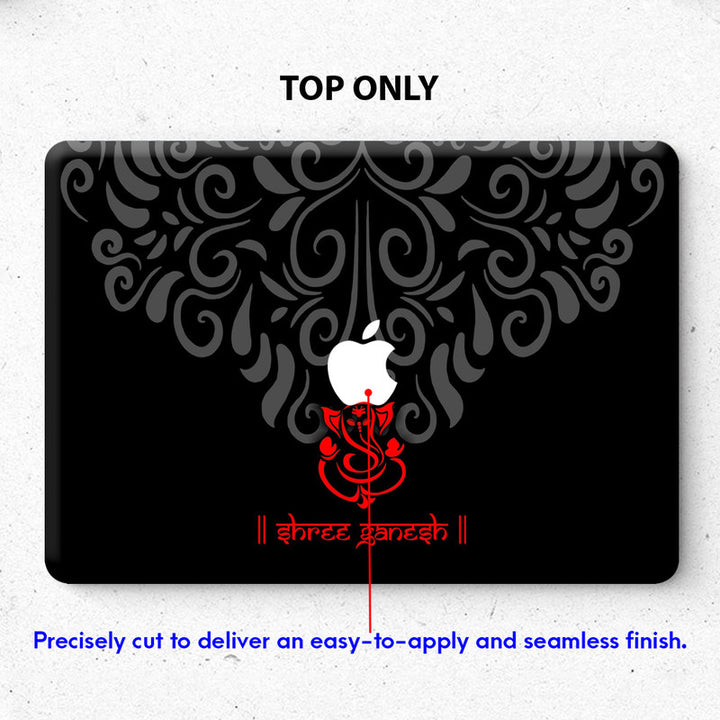 Laptop Skin for Apple MacBook - Red Shree Ganesh on Black Floral - SkinsLegend