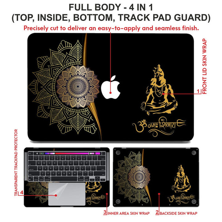 Laptop Skin for Apple MacBook - Shiva Meditation Golden Mandala Art - SkinsLegend