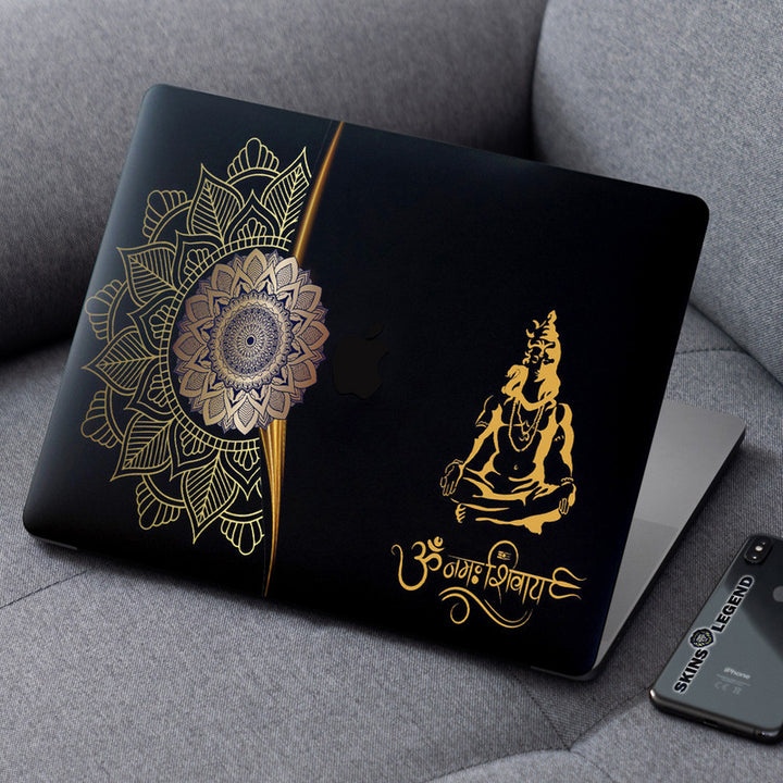 Laptop Skin for Apple MacBook - Shiva Meditation Golden Mandala Art - SkinsLegend