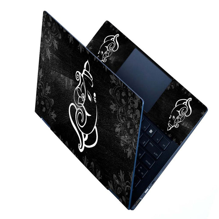 Full Panel Laptop Skin - Shree Ganesh Black Floral Art