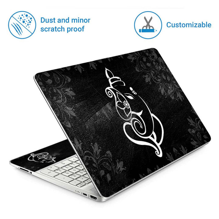 Full Panel Laptop Skin - Shree Ganesh Black Floral Art