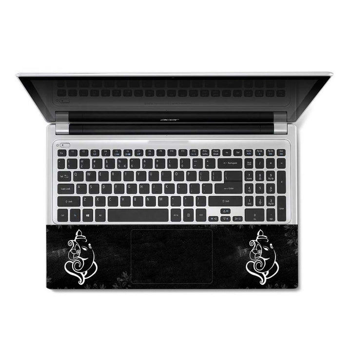 Full Panel Laptop Skin - Shree Ganesh Black Floral Art