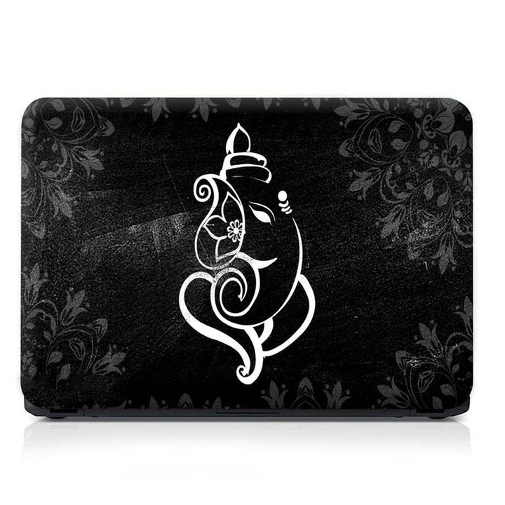 Full Panel Laptop Skin - Shree Ganesh Black Floral Art