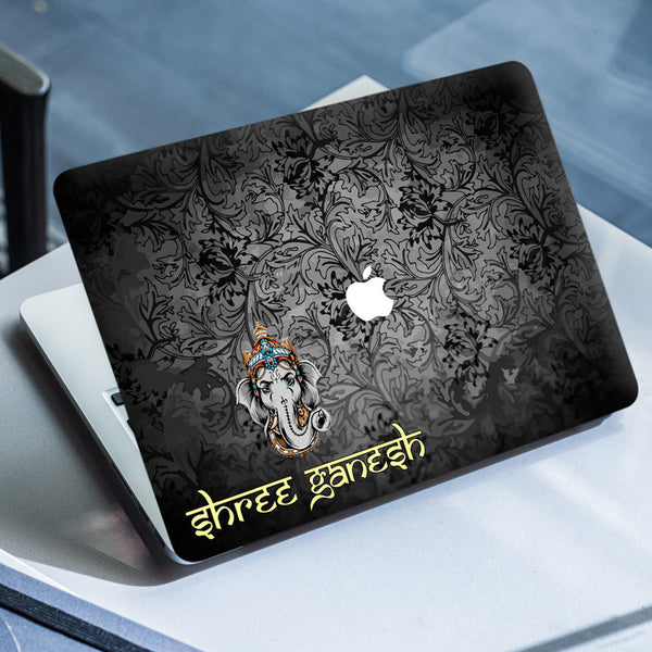 Laptop Skin for Apple MacBook - Shree Ganesh Black Floral - SkinsLegend