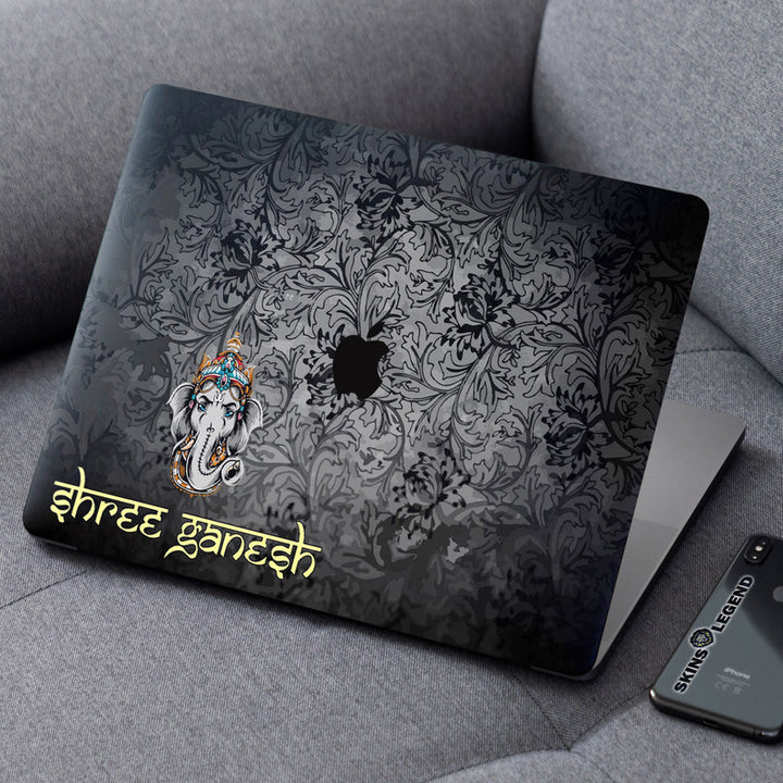 Laptop Skin for Apple MacBook - Shree Ganesh Black Floral - SkinsLegend