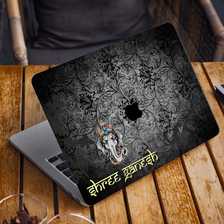 Laptop Skin for Apple MacBook - Shree Ganesh Black Floral - SkinsLegend