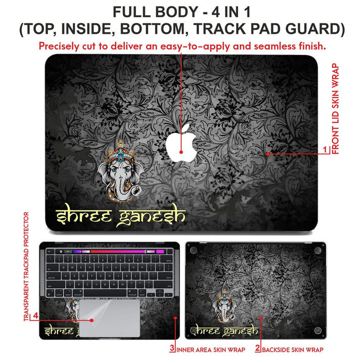 Laptop Skin for Apple MacBook - Shree Ganesh Black Floral - SkinsLegend