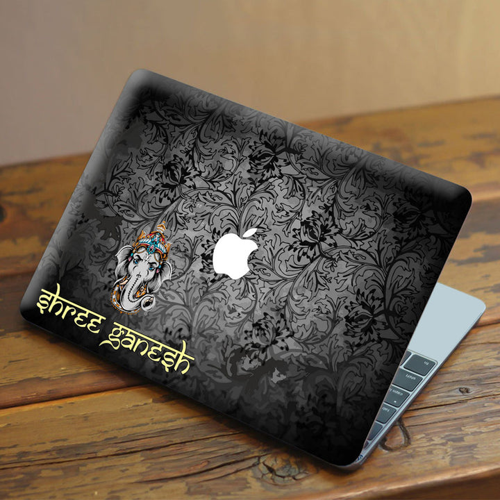 Laptop Skin for Apple MacBook - Shree Ganesh Black Floral - SkinsLegend