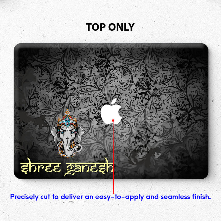 Laptop Skin for Apple MacBook - Shree Ganesh Black Floral - SkinsLegend